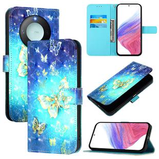 For Honor X9C Smart 5G 3D Painting Horizontal Flip Leather Phone Case(Golden Butterfly)