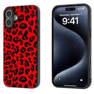 For iPhone 16 Plus Black Frame Leopard Phone Case(Red Leopard)