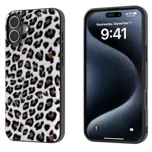 For iPhone 16 Black Frame Leopard Phone Case(Silver Leopard)