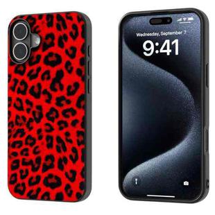 For iPhone 16 Black Frame Leopard Phone Case(Red Leopard)