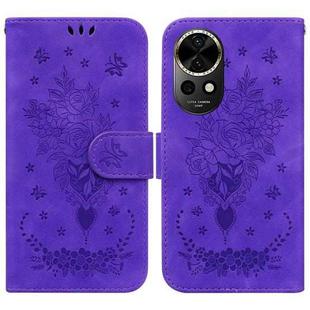 For Huawei nova 12 Butterfly Rose Embossed Leather Phone Case(Purple)