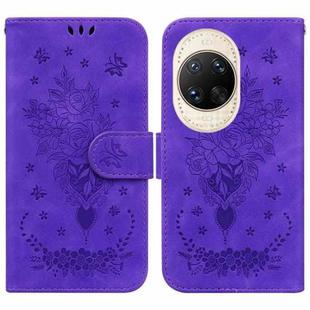 For Huawei nova 14 Ultra Butterfly Rose Embossed Leather Phone Case(Purple)