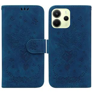 For Redmi Note 14 4G 164.84mm Butterfly Rose Embossed Leather Phone Case(Blue)