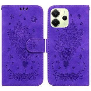 For Redmi Note 14 4G 164.84mm Butterfly Rose Embossed Leather Phone Case(Purple)