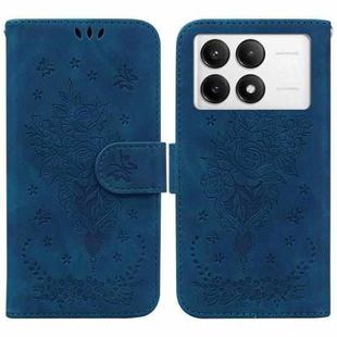 For Xiaomi Poco F6 Pro Butterfly Rose Embossed Leather Phone Case(Blue)