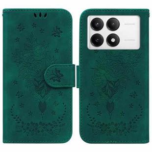 For Xiaomi Poco F6 Pro Butterfly Rose Embossed Leather Phone Case(Green)