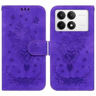 For Xiaomi Poco F6 Pro Butterfly Rose Embossed Leather Phone Case(Purple)