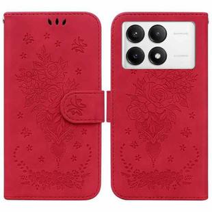 For Xiaomi Poco F6 Pro Butterfly Rose Embossed Leather Phone Case(Red)