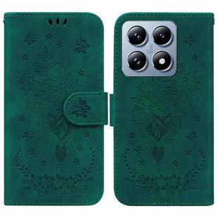 For Xiaomi 14T Pro Butterfly Rose Embossed Leather Phone Case(Green)