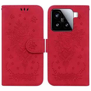 For Xiaomi 15 Butterfly Rose Embossed Leather Phone Case(Red)