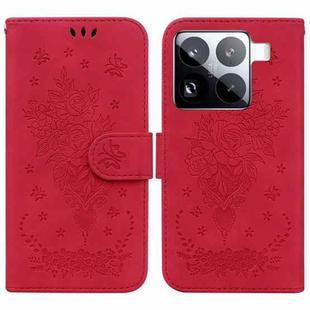 For Xiaomi 15 Pro Butterfly Rose Embossed Leather Phone Case(Red)