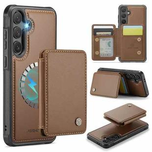 For Samsung Galaxy S24 FE 5G JEEHOOD J05 Business Magnetic Style RFID Leather Phone Case(Brown)