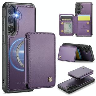 For Samsung Galaxy S25 5G JEEHOOD J05 Business Magnetic Style RFID Leather Phone Case(Purple)