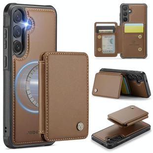 For Samsung Galaxy S25 5G JEEHOOD J05 Business Magnetic Style RFID Leather Phone Case(Brown)