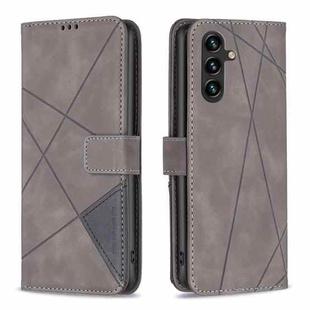 For Samsung Galaxy M36 5G Magnetic Buckle Rhombus Texture Leather Phone Case(Grey)