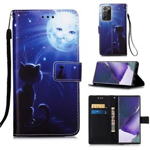 For Samsung Galaxy Note20 Ultra Colored Drawing Pattern Plain Weave Horizontal Flip Leather Case with Holder & Card Slot & Wallet & Lanyard(Cat And Sun)