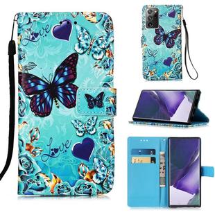 For Samsung Galaxy Note20 Ultra Colored Drawing Pattern Plain Weave Horizontal Flip Leather Case with Holder & Card Slot & Wallet & Lanyard(Caring Butterfly)