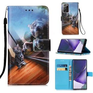For Samsung Galaxy Note20 Ultra Colored Drawing Pattern Plain Weave Horizontal Flip Leather Case with Holder & Card Slot & Wallet & Lanyard(Mirror Cat)