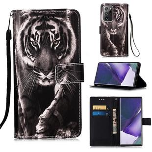 For Samsung Galaxy Note20 Ultra Colored Drawing Pattern Plain Weave Horizontal Flip Leather Case with Holder & Card Slot & Wallet & Lanyard(Black And White Tiger)