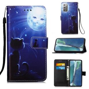 For Samsung Galaxy Note20 Colored Drawing Pattern Plain Weave Horizontal Flip Leather Case with Holder & Card Slot & Wallet & Lanyard(Cat And Sun)