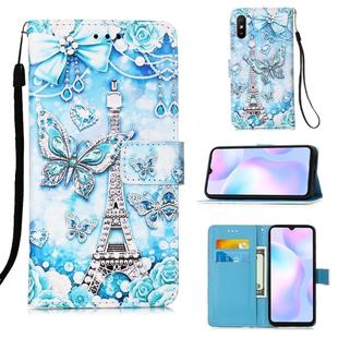 For Xiaomi Redmi 9A Colored Drawing Pattern Plain Weave Horizontal Flip Leather Case with Holder & Card Slot & Wallet & Lanyard(Tower Butterfly)