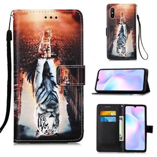 For Xiaomi Redmi 9A Colored Drawing Pattern Plain Weave Horizontal Flip Leather Case with Holder & Card Slot & Wallet & Lanyard(Cats And Tigers)