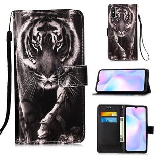 For Xiaomi Redmi 9A Colored Drawing Pattern Plain Weave Horizontal Flip Leather Case with Holder & Card Slot & Wallet & Lanyard(Black And White Tiger)