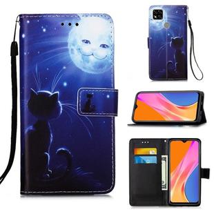 For Xiaomi Redmi 9C Colored Drawing Pattern Plain Weave Horizontal Flip Leather Case with Holder & Card Slot & Wallet & Lanyard(Cat And Sun)