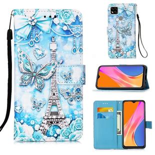 For Xiaomi Redmi 9C Colored Drawing Pattern Plain Weave Horizontal Flip Leather Case with Holder & Card Slot & Wallet & Lanyard(Tower Butterfly)