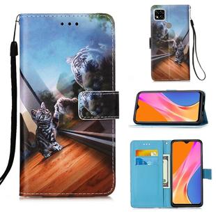 For Xiaomi Redmi 9C Colored Drawing Pattern Plain Weave Horizontal Flip Leather Case with Holder & Card Slot & Wallet & Lanyard(Mirror Cat)