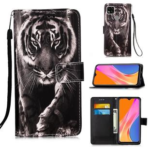 For Xiaomi Redmi 9C Colored Drawing Pattern Plain Weave Horizontal Flip Leather Case with Holder & Card Slot & Wallet & Lanyard(Black And White Tiger)