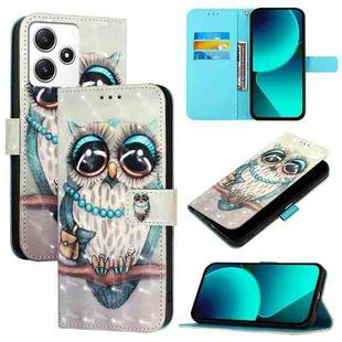 For Redmi 12 4G / 5G Global India / Note 12R 3D Painting Horizontal Flip Leather Phone Case(Grey Owl)