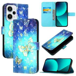 For Redmi Note 12 Turbo / Xiaomi Poco F5 3D Painting Horizontal Flip Leather Phone Case(Golden Butterfly)