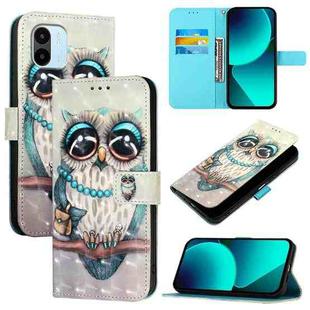 For Redmi A1 4G Global / Redmi A2 4G 3D Painting Horizontal Flip Leather Phone Case(Grey Owl)