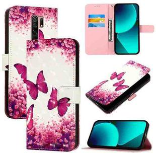 For Redmi 9 / 9 Prime India 3D Painting Horizontal Flip Leather Phone Case(Rose Butterfly)