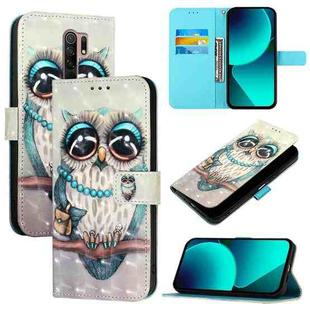 For Redmi 9 / 9 Prime India 3D Painting Horizontal Flip Leather Phone Case(Grey Owl)