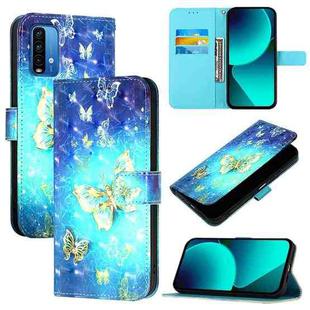For Redmi 9 Power / 9T Global / Xiaomi Poco M3 3D Painting Horizontal Flip Leather Phone Case(Golden Butterfly)
