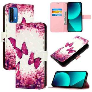 For Redmi 9 Power / 9T Global / Xiaomi Poco M3 3D Painting Horizontal Flip Leather Phone Case(Rose Butterfly)
