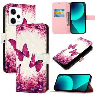 For Redmi Note 12 Pro 5G Global 3D Painting Horizontal Flip Leather Phone Case(Rose Butterfly)