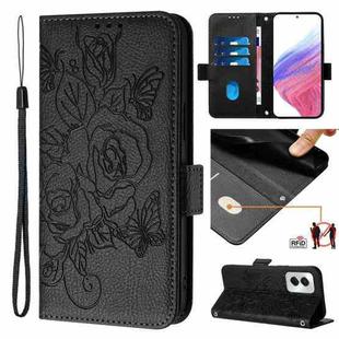 For Motorola Moto G Power 5G 2024 Embossed Rose RFID Anti-theft Leather Phone Case(Black)