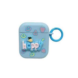 For AirPods 2 / 1 Fresh 3D Text Skin Feel Earbuds Box PC Case(Blue)