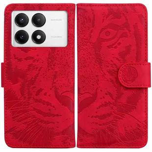 For Xiaomi Poco F6 Pro Tiger Embossing Pattern Flip Leather Phone Case(Red)