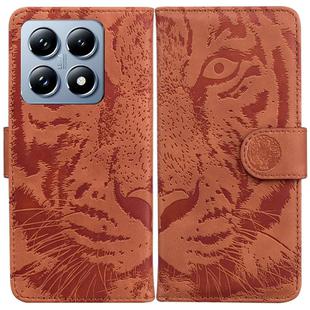 For Xiaomi 14T Tiger Embossing Pattern Flip Leather Phone Case(Brown)