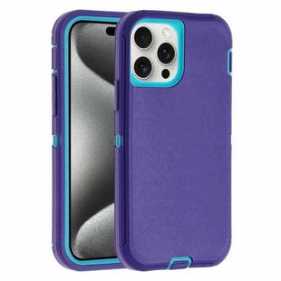 For iPhone 15 Pro Max Robot Three-proof Life Waterproof Phone Case with Holder(Purple + Blue)