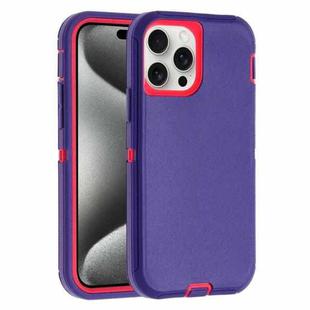 For iPhone 15 Pro Robot Three-proof Life Waterproof Phone Case with Holder(Purple + Rose Red)