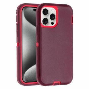 For iPhone 15 Pro Robot Three-proof Life Waterproof Phone Case with Holder(Wine Red + Rose Red)