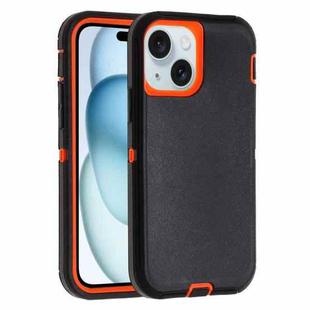 For iPhone 15 Plus Robot Three-proof Life Waterproof Phone Case with Holder(Black + Orange)