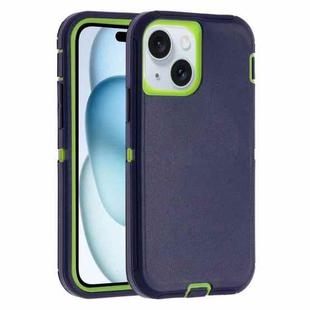 For iPhone 15 Plus Robot Three-proof Life Waterproof Phone Case with Holder(Royal Blue + Green)