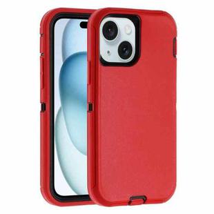 For iPhone 15 Robot Three-proof Life Waterproof Phone Case with Holder(Red + Black)