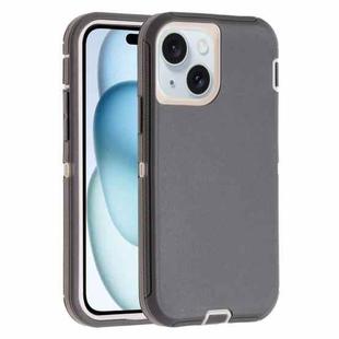 For iPhone 15 Robot Three-proof Life Waterproof Phone Case with Holder(Grey + White)